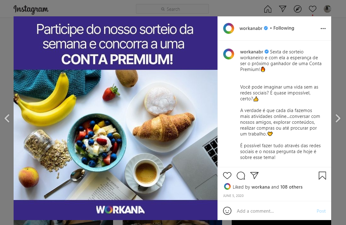 Workana Brasil on Instagram - Concurso para ganhar conta premium