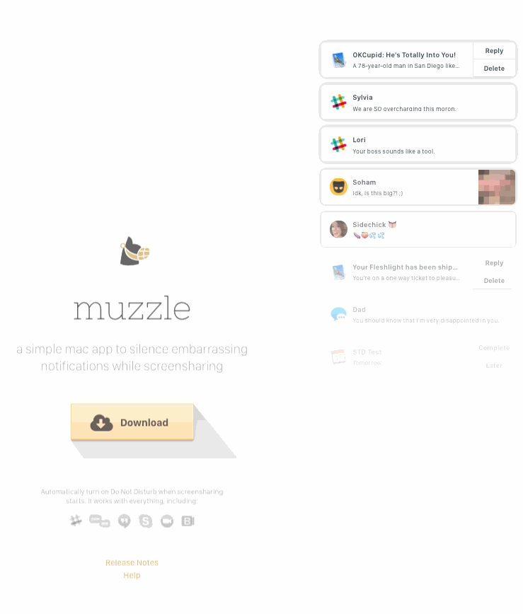 exemplos de landing pages persuasivas - App Muzzle