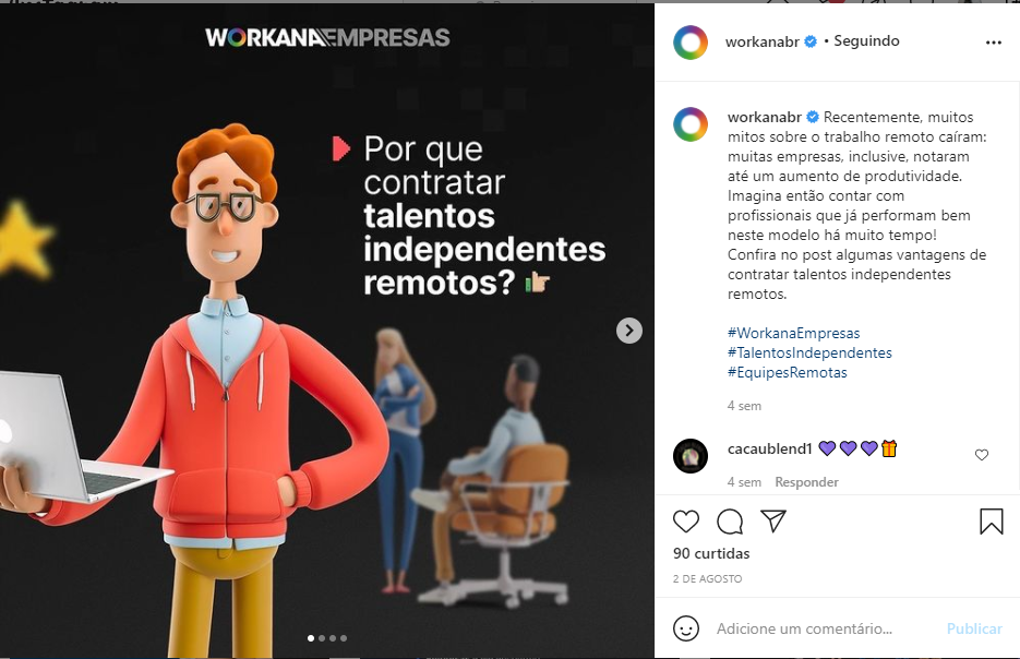 redação profissional de posts para redes sociais - exemplo WorkanaBR no Instagram
